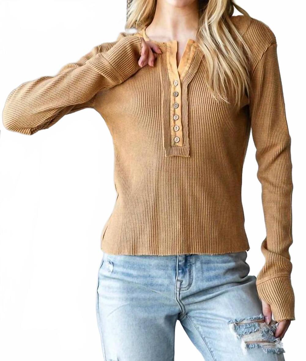 NEW OLI & HALI mineral washed henley neck thermal top in coffee
